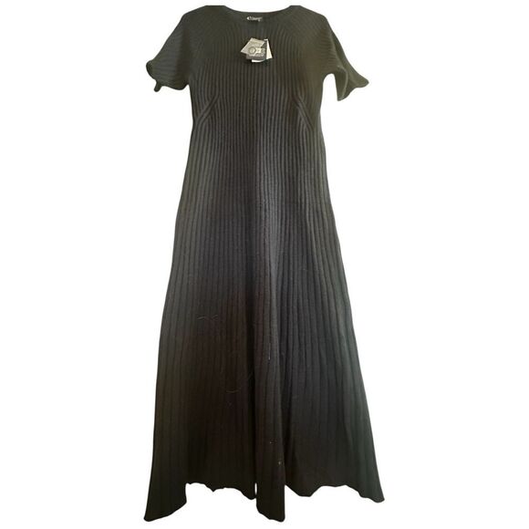 Bloomingdale’s Cashmere Ribbed Short Sleeve Midi Dress Black Size Medium - Picture 4 of 6